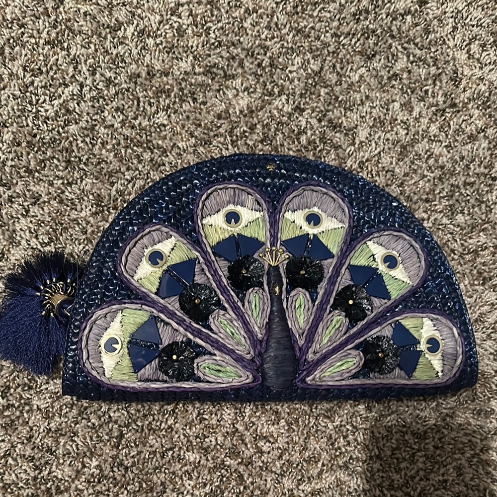 Kate Spade Peacock-Inspired Embroidered Clutch with Tassel
